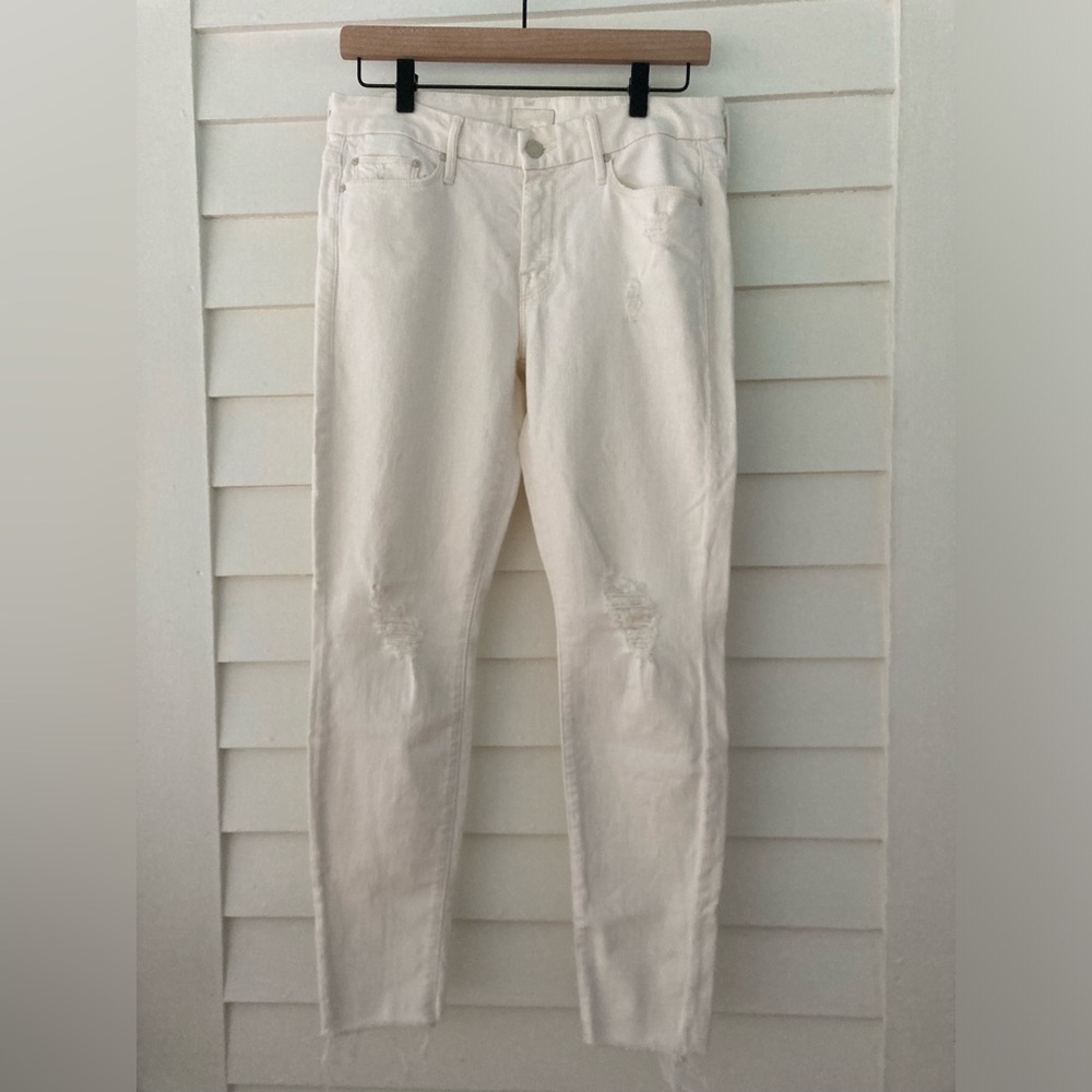 MOTHER | Looker Ankle Fray Jeans Cream Size 29